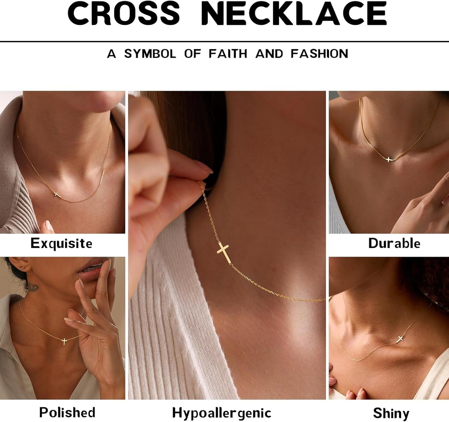 Gold Cross Necklace for Women, Trendy 14K Gold Plated Charm Box Chain Choker Dainty, Christian Religious Faith Small Cross Pendant Necklace Non Tarnish