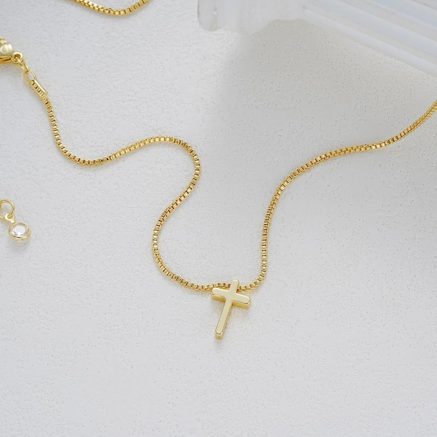 Gold Cross Necklace for Women, Trendy 14K Gold Plated Charm Box Chain Choker Dainty, Christian Religious Faith Small Cross Pendant Necklace Non Tarnish