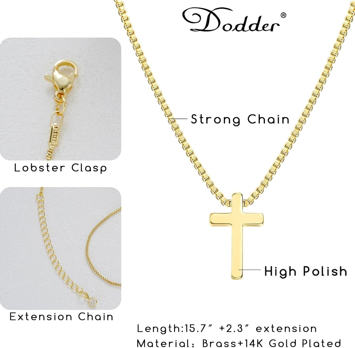 Gold Cross Necklace for Women, Trendy 14K Gold Plated Charm Box Chain Choker Dainty, Christian Religious Faith Small Cross Pendant Necklace Non Tarnish