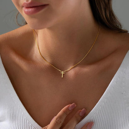Gold Cross Necklace for Women, Trendy 14K Gold Plated Charm Box Chain Choker Dainty, Christian Religious Faith Small Cross Pendant Necklace Non Tarnish - WORLD TIME VISITS