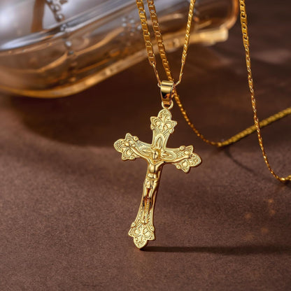 Gold Crucifix Necklace 14K Gold Cross Necklace Jesus Cross Pendant Religious Catholic Jewelry for Men Women