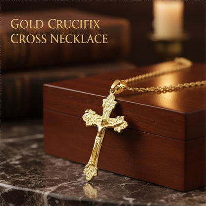 Gold Crucifix Necklace 14K Gold Cross Necklace Jesus Cross Pendant Religious Catholic Jewelry for Men Women