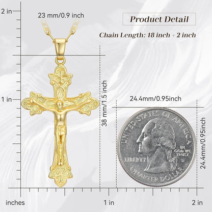 Gold Crucifix Necklace 14K Gold Cross Necklace Jesus Cross Pendant Religious Catholic Jewelry for Men Women