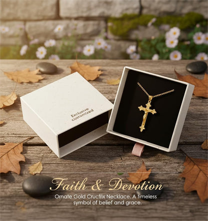 Gold Crucifix Necklace 14K Gold Cross Necklace Jesus Cross Pendant Religious Catholic Jewelry for Men Women