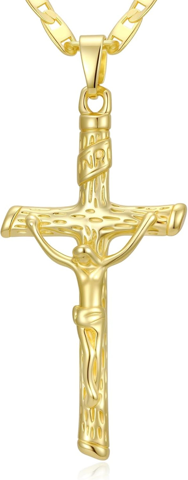 Gold Crucifix Necklace 14K Gold Cross Necklace Jesus Cross Pendant Religious Catholic Jewelry for Men Women - WORLD TIME VISITS