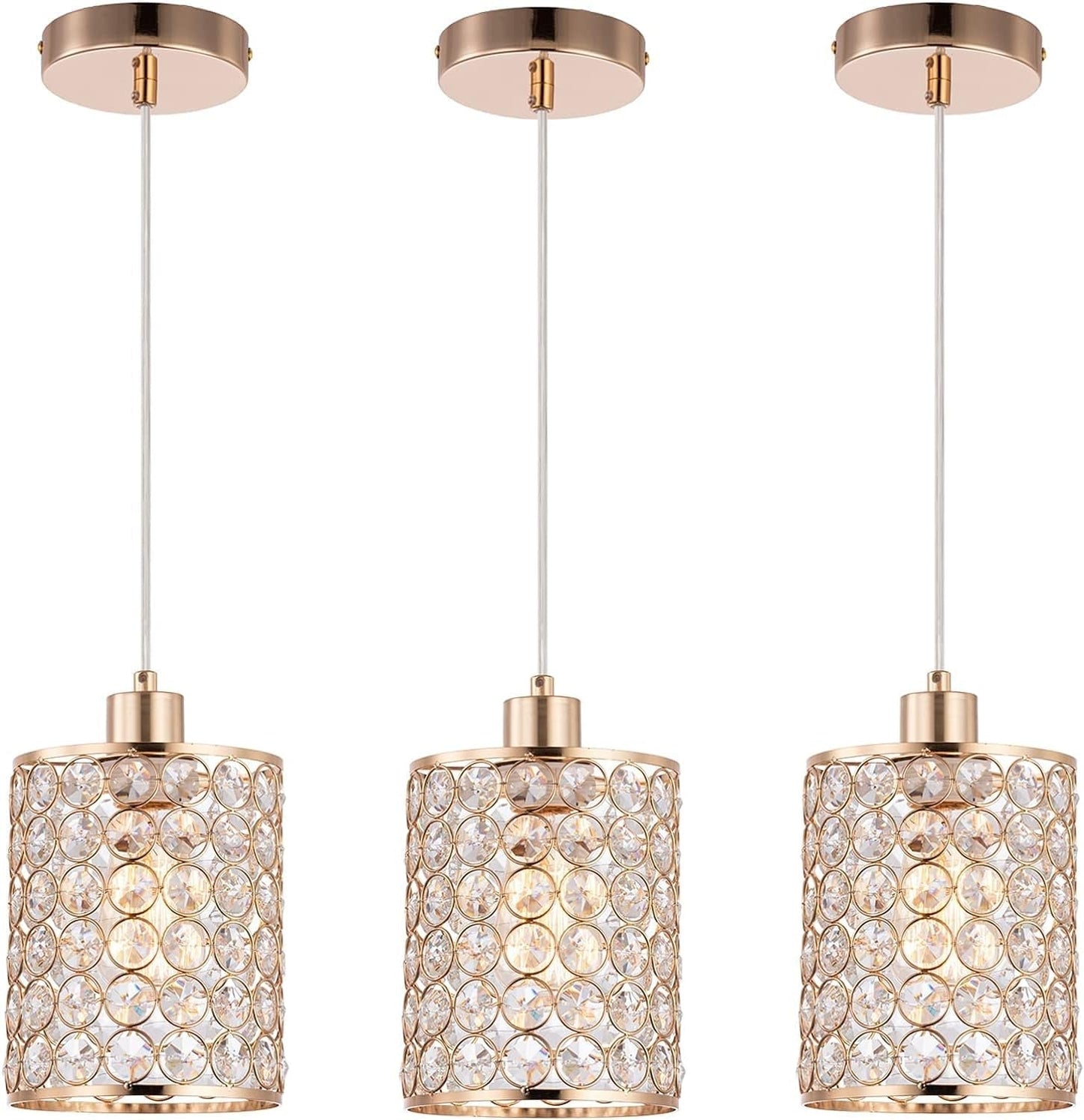 Gold Crystal Pendant Light, 3 Pack Kitchen Island Lighting, Modern Adjustable Bar Lights Hanging Fixture for Kitchen Dining Room Bedroom Bar - WORLD TIME VISITS