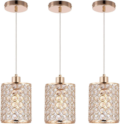 Gold Crystal Pendant Light, 3 Pack Kitchen Island Lighting, Modern Adjustable Bar Lights Hanging Fixture for Kitchen Dining Room Bedroom Bar - WORLD TIME VISITS