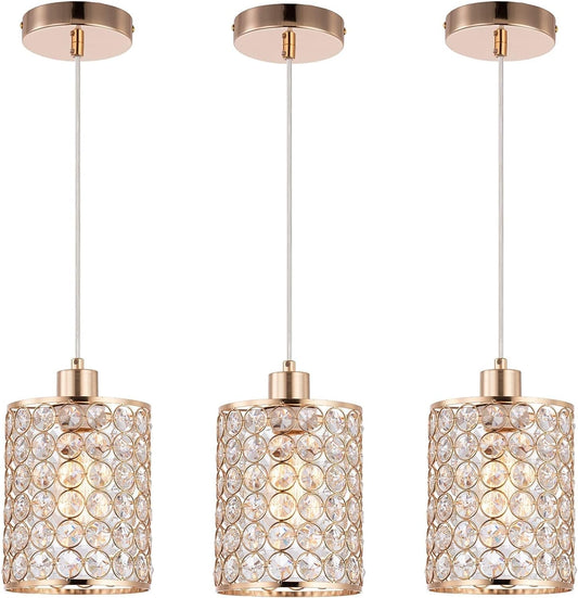 Gold Crystal Pendant Light, 3 Pack Kitchen Island Lighting, Modern Adjustable Bar Lights Hanging Fixture for Kitchen Dining Room Bedroom Bar - WORLD TIME VISITS