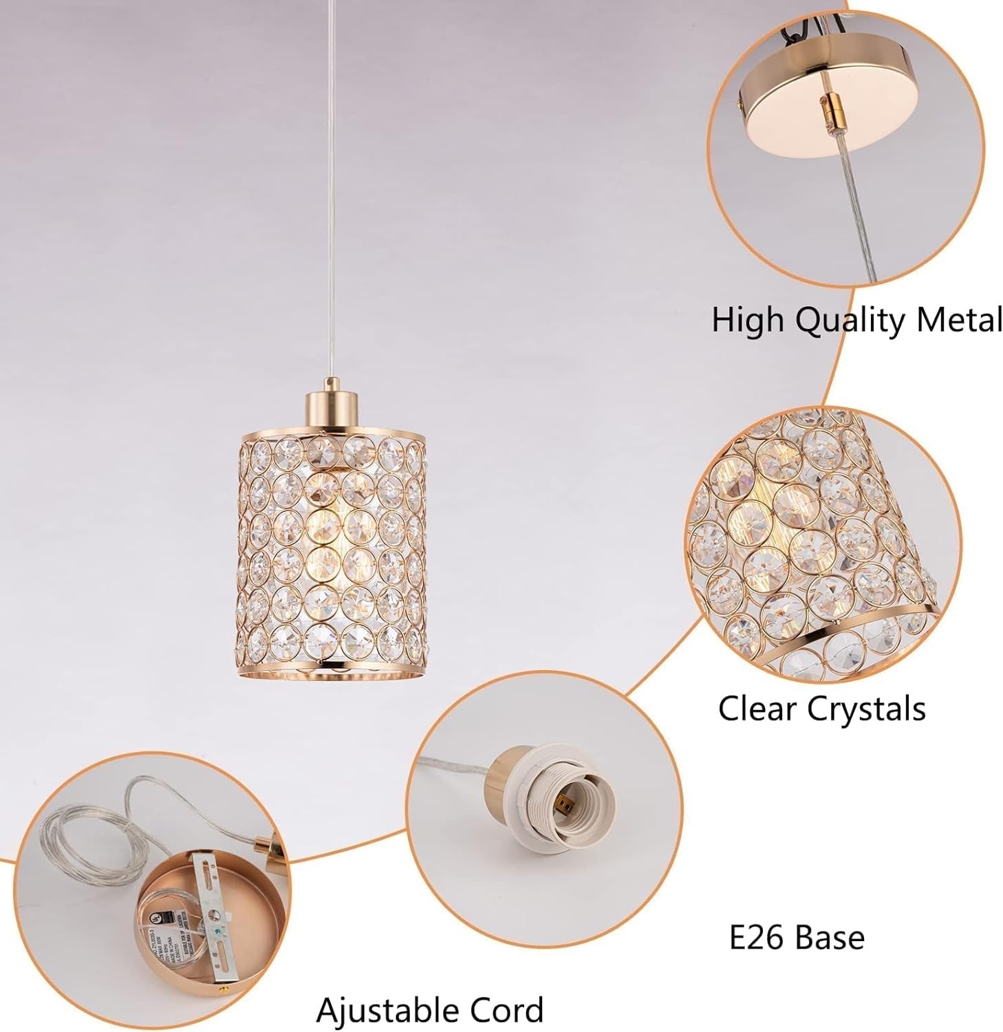 Gold Crystal Pendant Light, 3 Pack Kitchen Island Lighting, Modern Adjustable Bar Lights Hanging Fixture for Kitchen Dining Room Bedroom Bar - WORLD TIME VISITS