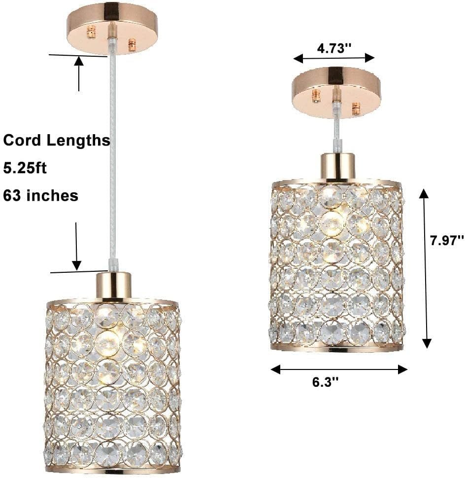 Gold Crystal Pendant Light, 3 Pack Kitchen Island Lighting, Modern Adjustable Bar Lights Hanging Fixture for Kitchen Dining Room Bedroom Bar