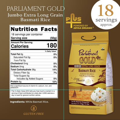 Gold Jumbo Extra Long Basmati Rice | Indian Risotto | All Natural | Vegan | Gluten Friendly | NON-GMO | Aged Perfection | Luxurious Taste | Product of India (10, Pounds)