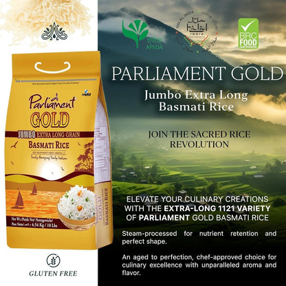 Gold Jumbo Extra Long Basmati Rice | Indian Risotto | All Natural | Vegan | Gluten Friendly | NON - GMO | Aged Perfection | Luxurious Taste | Product of India (10, Pounds) - WORLD TIME VISITS