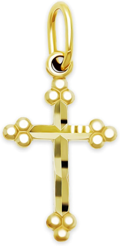 Gold Mini Cross Charm Pendant - 10/14 Karat Gold - Religious Cross Necklace - WORLD TIME VISITS
