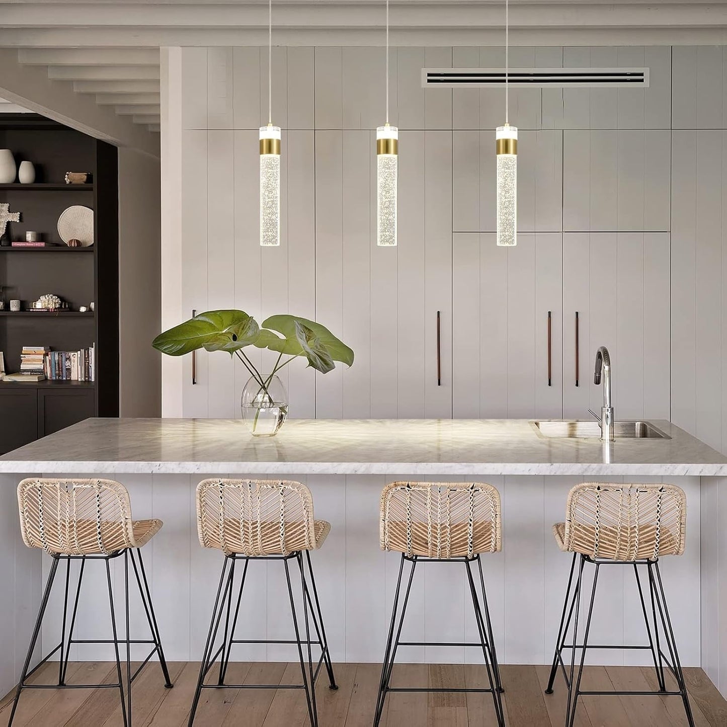 Gold Pendant Light Crystal Pendant Light Fixtures for Kitchen Island Lighting 4000K LED Modern Adjustable Chandelier Hanging Bubble Pendant Lighting (1Pack)