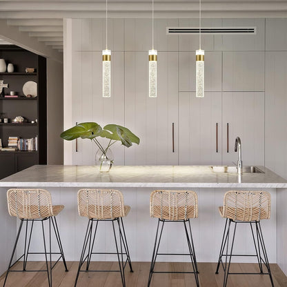 Gold Pendant Light Crystal Pendant Light Fixtures for Kitchen Island Lighting 4000K LED Modern Adjustable Chandelier Hanging Bubble Pendant Lighting (1Pack)