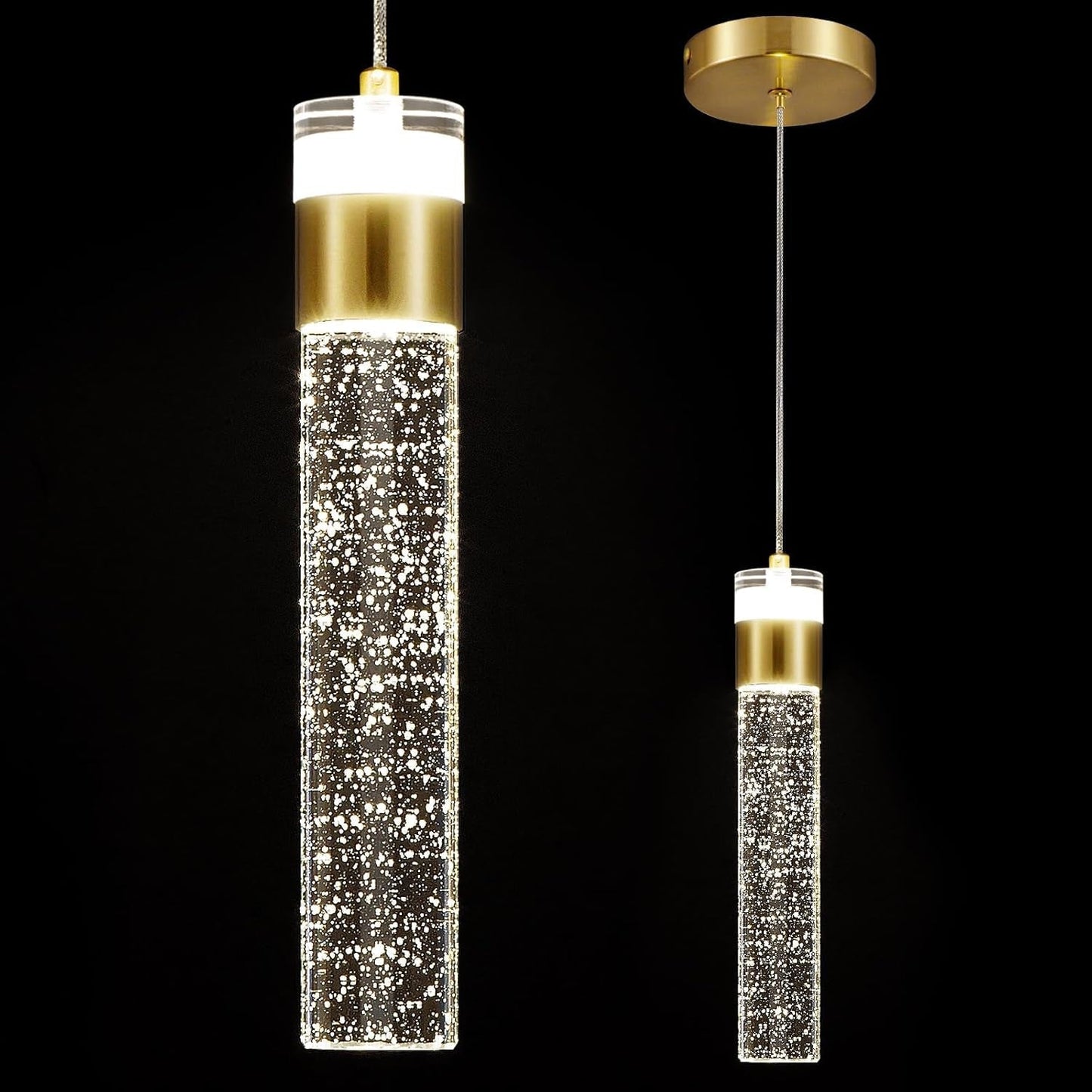 Gold Pendant Light Crystal Pendant Light Fixtures for Kitchen Island Lighting 4000K LED Modern Adjustable Chandelier Hanging Bubble Pendant Lighting (1Pack) - WORLD TIME VISITS