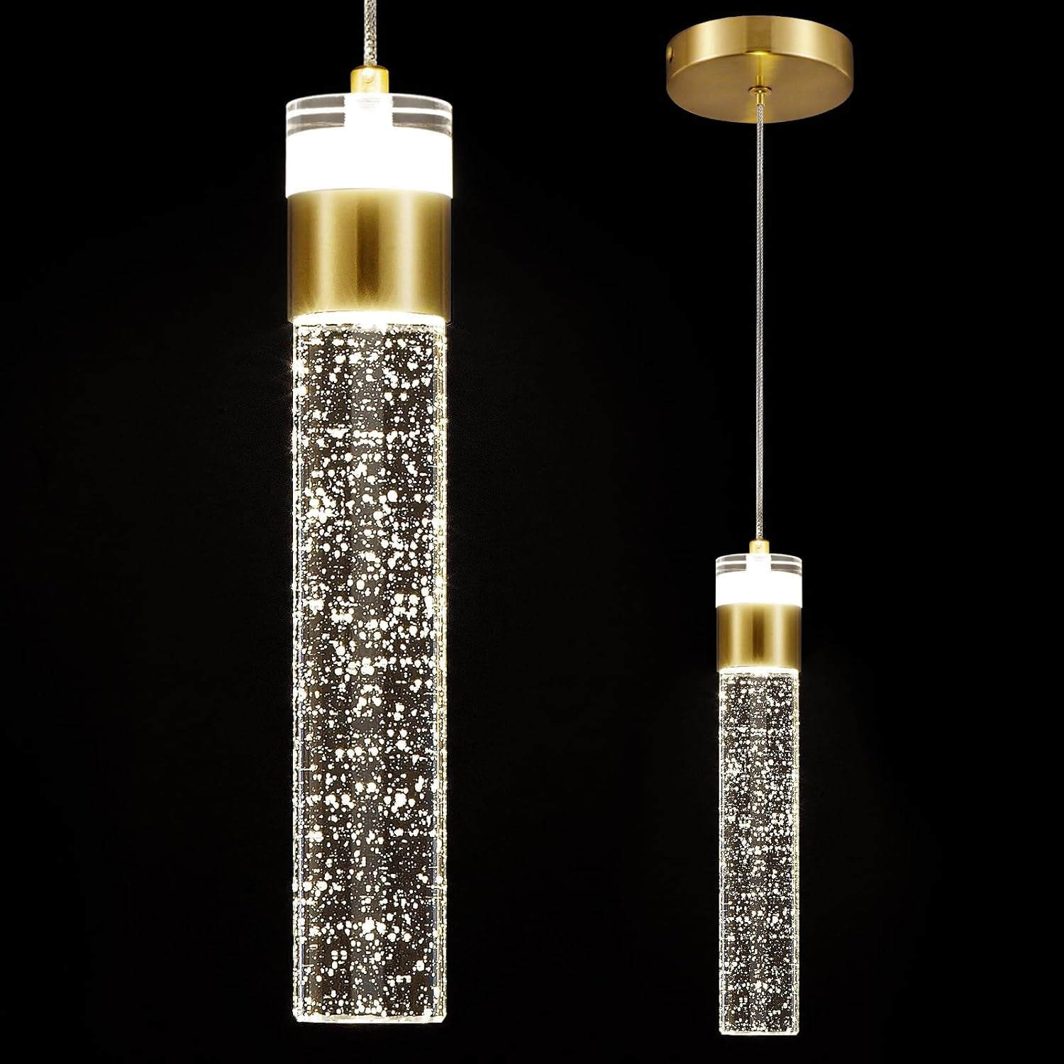 Gold Pendant Light Crystal Pendant Light Fixtures for Kitchen Island Lighting 4000K LED Modern Adjustable Chandelier Hanging Bubble Pendant Lighting (1Pack) - WORLD TIME VISITS