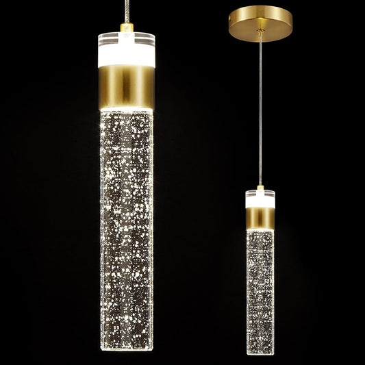 Gold Pendant Light Crystal Pendant Light Fixtures for Kitchen Island Lighting 4000K LED Modern Adjustable Chandelier Hanging Bubble Pendant Lighting (1Pack) - WORLD TIME VISITS
