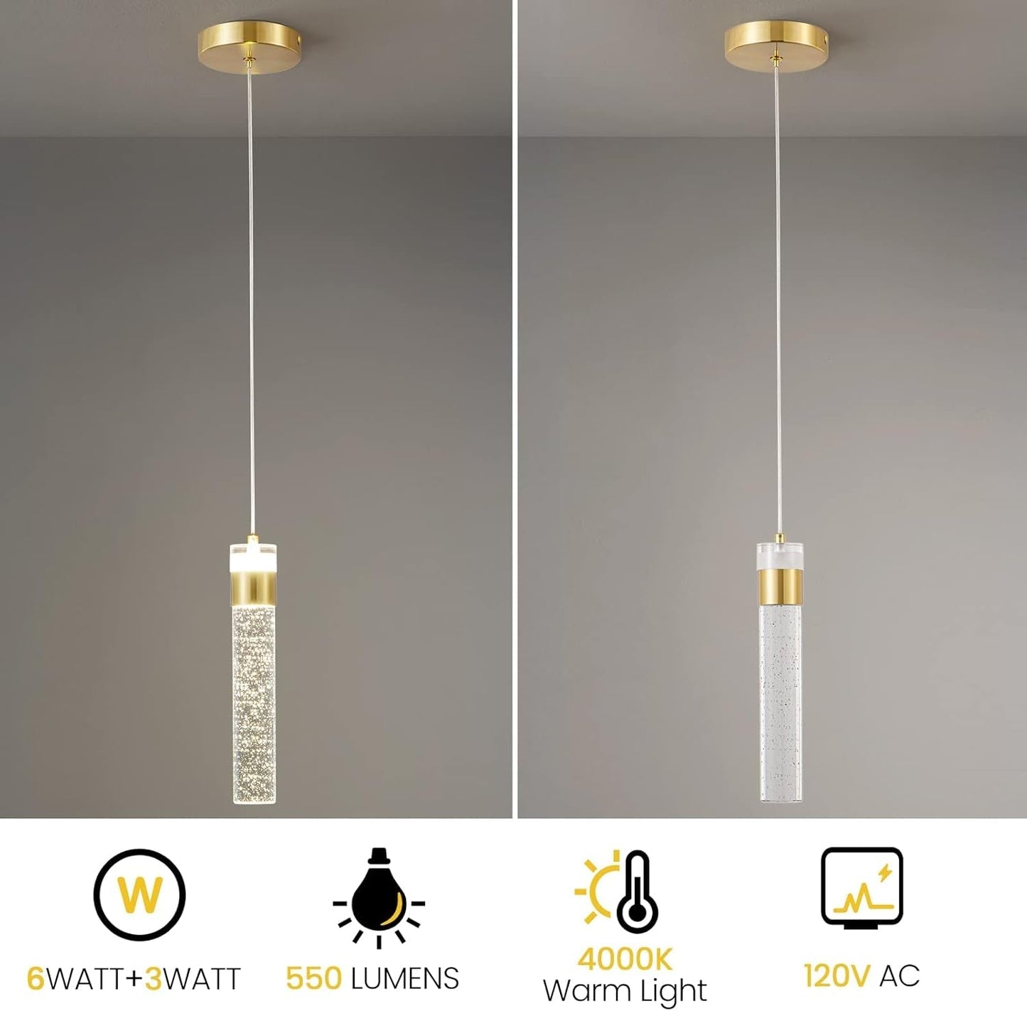 Gold Pendant Light Crystal Pendant Light Fixtures for Kitchen Island Lighting 4000K LED Modern Adjustable Chandelier Hanging Bubble Pendant Lighting (1Pack) - WORLD TIME VISITS