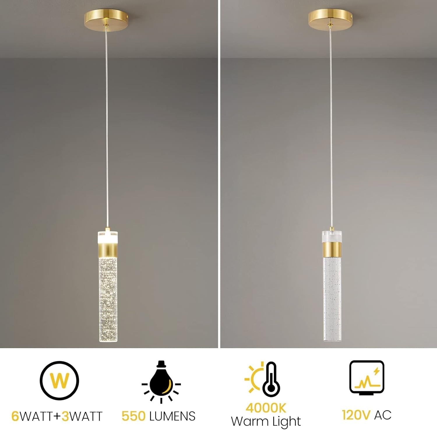Gold Pendant Light Crystal Pendant Light Fixtures for Kitchen Island Lighting 4000K LED Modern Adjustable Chandelier Hanging Bubble Pendant Lighting (1Pack) - WORLD TIME VISITS