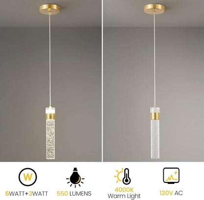Gold Pendant Light Crystal Pendant Light Fixtures for Kitchen Island Lighting 4000K LED Modern Adjustable Chandelier Hanging Bubble Pendant Lighting (1Pack) - WORLD TIME VISITS