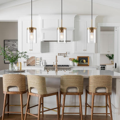 Gold Pendant Light Fixtures,5 Inch Globe Pendant Lights Kitchen Island with Clear Glass,Hanging Lights for Kitchen Island, Dining Room, Bedroom, Hallway, Farmhouse - 2 Pack