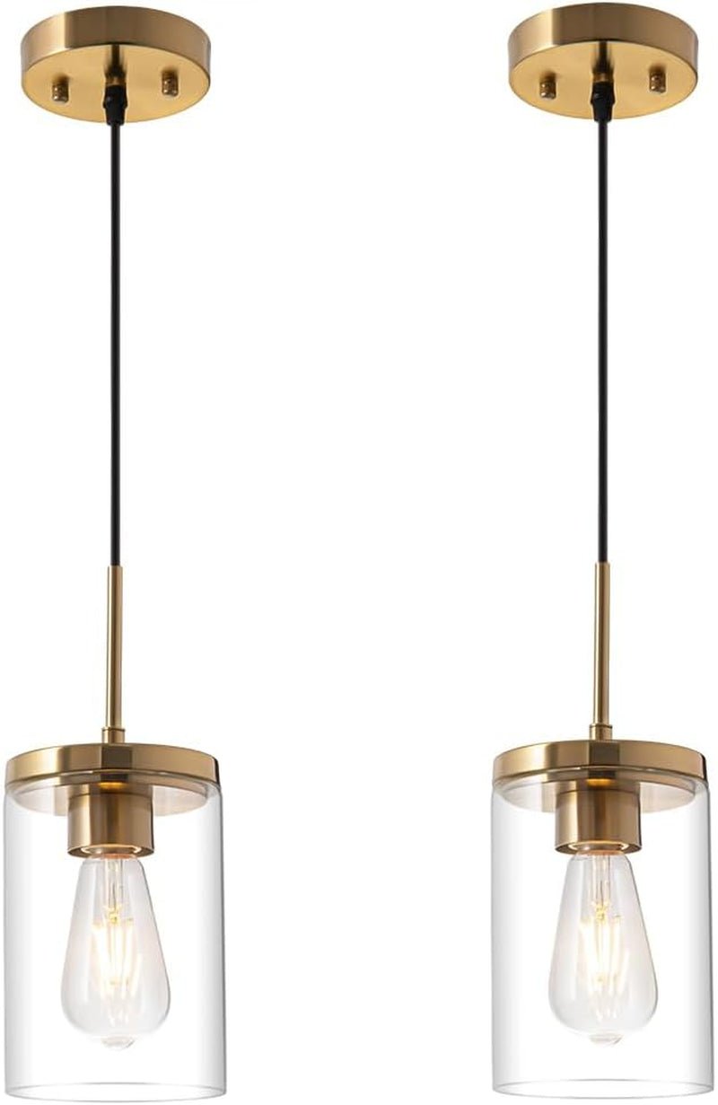 Gold Pendant Light Fixtures,5 Inch Globe Pendant Lights Kitchen Island with Clear Glass,Hanging Lights for Kitchen Island, Dining Room, Bedroom, Hallway, Farmhouse - 2 Pack - WORLD TIME VISITS