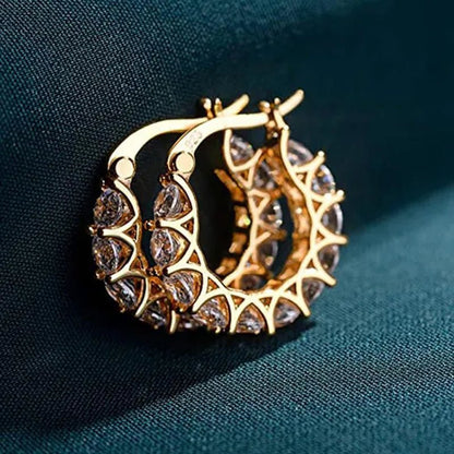 Gold Plated Earrings Silver Color Post Zircon Party Engagement Hoop Earrings for Women Elegant Gift