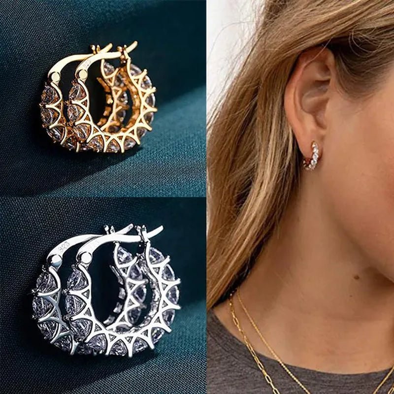 Gold Plated Earrings Silver Color Post Zircon Party Engagement Hoop Earrings for Women Elegant Gift