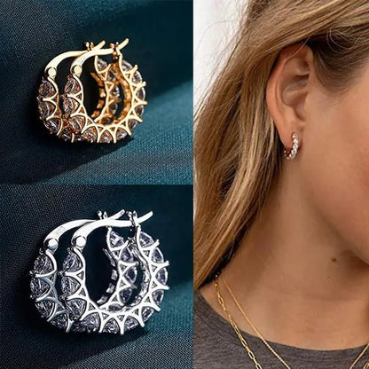 Gold Plated Earrings Silver Color Post Zircon Party Engagement Hoop Earrings for Women Elegant Gift