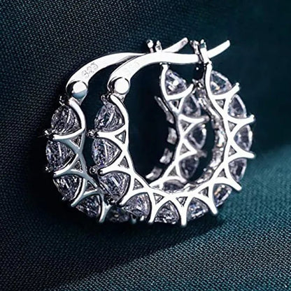 Gold Plated Earrings Silver Color Post Zircon Party Engagement Hoop Earrings for Women Elegant Gift
