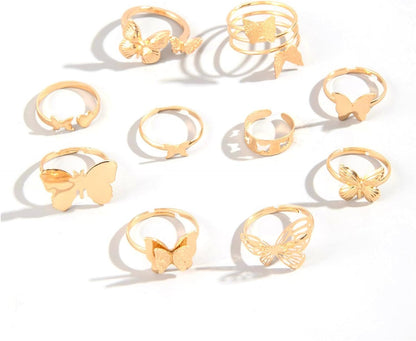 Gold Rings for Women Boho Chunky Cubic Zirconia Butterfly Pearl Heart Knuckle Rings Geometric Dome Star Leaf Statement Rings Trendy Jewelry Gifts