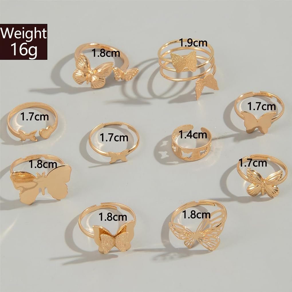 Gold Rings for Women Boho Chunky Cubic Zirconia Butterfly Pearl Heart Knuckle Rings Geometric Dome Star Leaf Statement Rings Trendy Jewelry Gifts