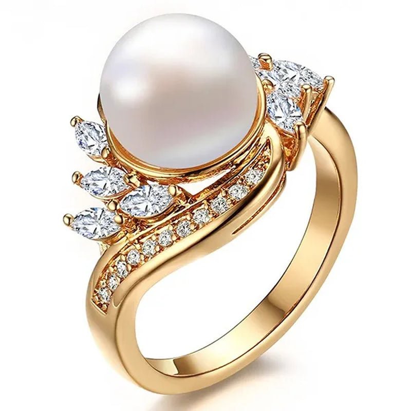 Gold Womens Girls Band Ring for Wedding Promise Engagement Copper Cubic Zirconia Freshwater Cultured Pearl Ring Size 5 - 12 - WORLD TIME VISITS