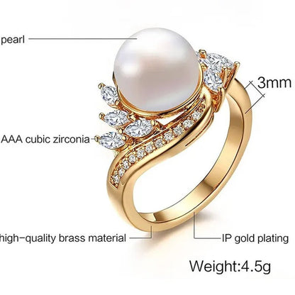 Gold Womens Girls Band Ring for Wedding Promise Engagement Copper Cubic Zirconia Freshwater Cultured Pearl Ring Size 5 - 12 - WORLD TIME VISITS