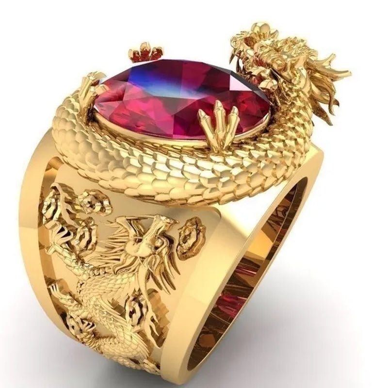 Golden Dragon Inlaid Ruby Ring - WORLD TIME VISITS
