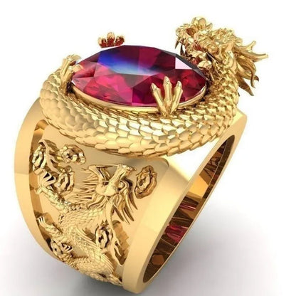 Golden Dragon Inlaid Ruby Ring - WORLD TIME VISITS