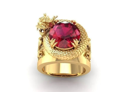 Golden Dragon Inlaid Ruby Ring