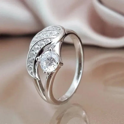Gold&White Sapphire Angel Wings Charming Diamond Princess Ring Romantic Bride Proposal Eternity Ring Anniversary Christmas Gift for Girlfriend Mother's Day Gift Jewelry Size 5-11
