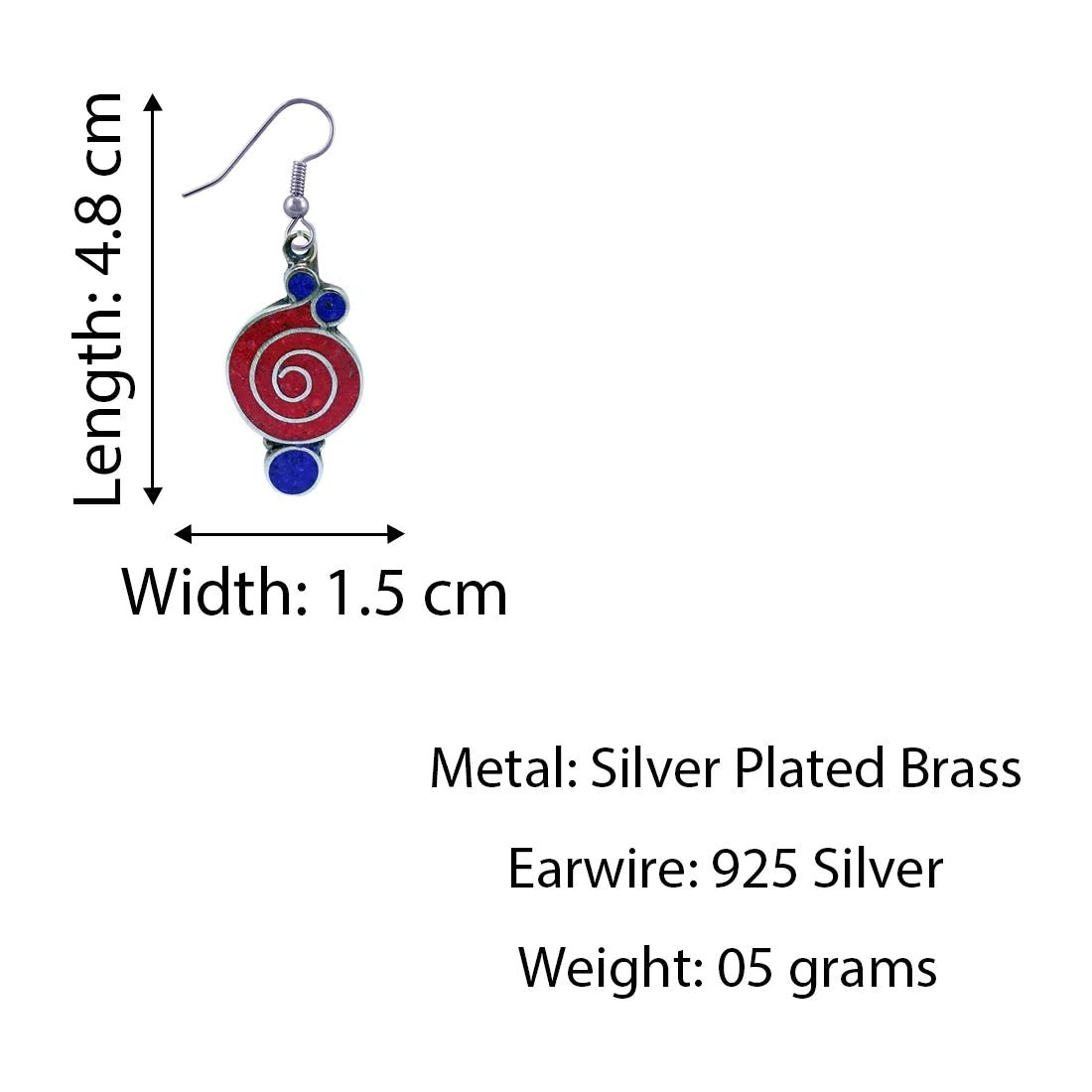 Gorgeous Handmade Compressed Red Coral & Lapis Lazuli Gemstone Inlay Drop Dangle Earring for Women & Teens 925 Silver Plated Ethnic Gypsy Boho Fashion Designer Party Earring Jewelry - WORLD TIME VISITS