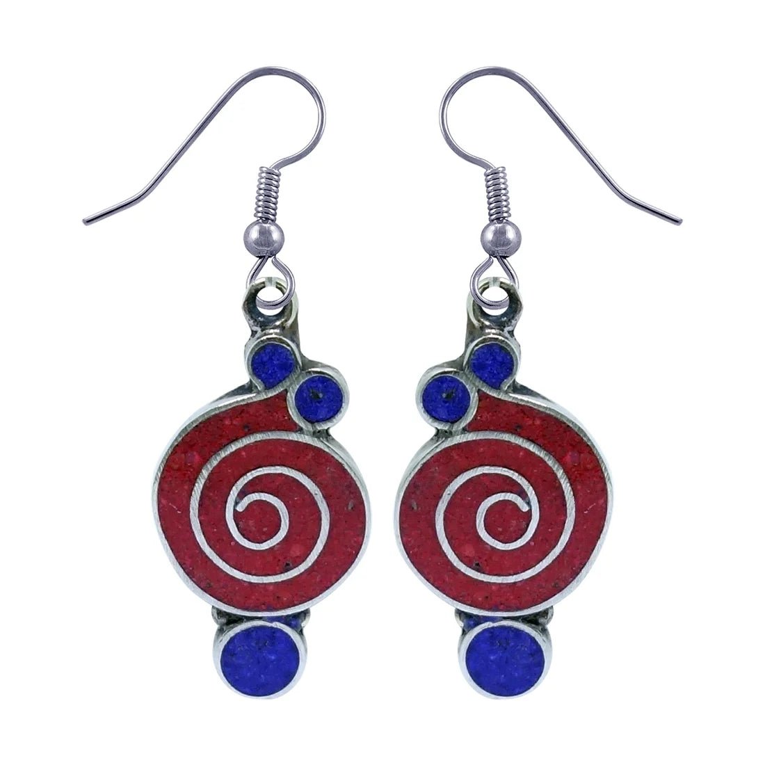 Gorgeous Handmade Compressed Red Coral & Lapis Lazuli Gemstone Inlay Drop Dangle Earring for Women & Teens 925 Silver Plated Ethnic Gypsy Boho Fashion Designer Party Earring Jewelry - WORLD TIME VISITS