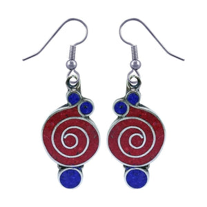Gorgeous Handmade Compressed Red Coral & Lapis Lazuli Gemstone Inlay Drop Dangle Earring for Women & Teens 925 Silver Plated Ethnic Gypsy Boho Fashion Designer Party Earring Jewelry