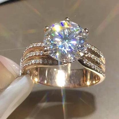 Gorgeous Round Cut Eternal Diamond Rings Fashion 925 Sterling Silver Zircon Ring Female Bride Wedding Proposal Engagement Party Band Moissanite Jewelry Anniversary Gift