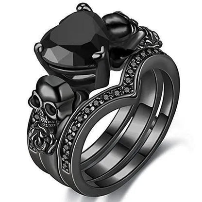 Gothic Black Rose Flower Skull Engagement Rings Set Red Purple Heart - shaped Zircon Crystal Wedding Anniversary Holiday Gift - WORLD TIME VISITS