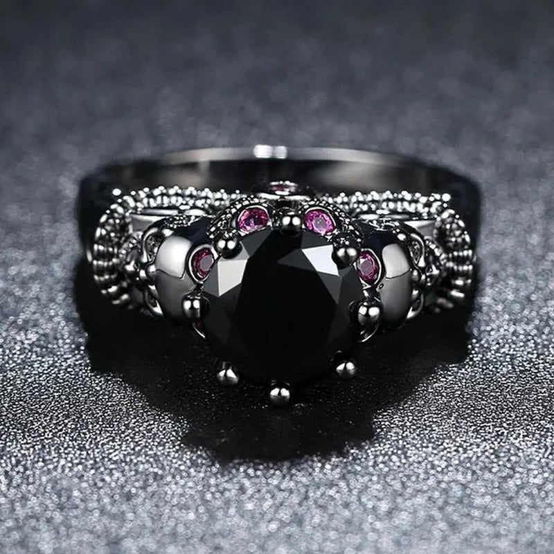 Gothic Style Sterling Silver Skull Ring Black Sapphire/Rainbow Crystal Diamond Punk Jewelry Proposal Birthday Gift Bridal Engagement Band Rings for Men Women Bride Size 6 - 9 - WORLD TIME VISITS