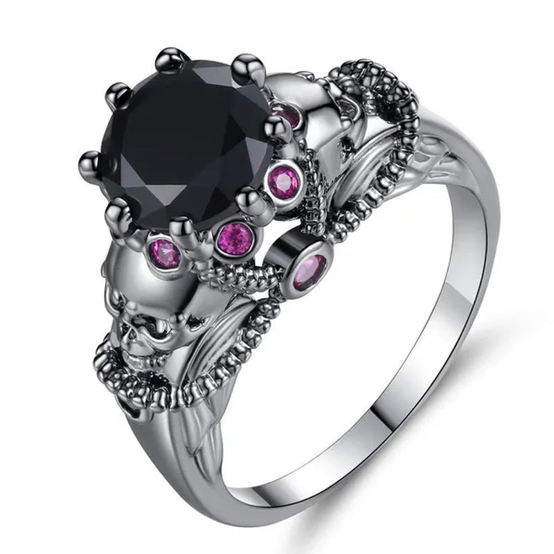 Gothic Style Sterling Silver Skull Ring Black Sapphire/Rainbow Crystal Diamond Punk Jewelry Proposal Birthday Gift Bridal Engagement Band Rings for Men Women Bride Size 6 - 9 - WORLD TIME VISITS
