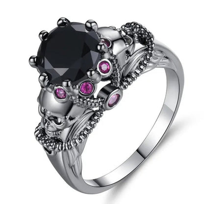 Gothic Style Sterling Silver Skull Ring Black Sapphire/Rainbow Crystal Diamond Punk Jewelry Proposal Birthday Gift Bridal Engagement Band Rings for Men Women Bride Size 6 - 9 - WORLD TIME VISITS
