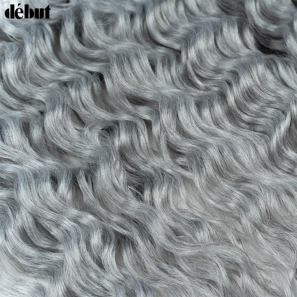 Gray Synthetic Hair 8 Bundles with Simple Closure Water Wave High Temperature Fiber Wavy Hair Weave 9PCS 20 Inches Grey Color 240G