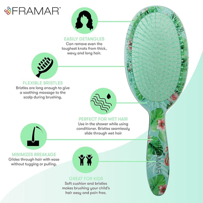 Green Hair Brush Detangler, Detangling Hairbrush for Women, Wet Hair Brush for Girls, Hair Detangler Brush, Wet Hairbrush, Hairbrushes, Girls Hairbrush Detangler, Reduces Frizz - Floral - WORLD TIME VISITS