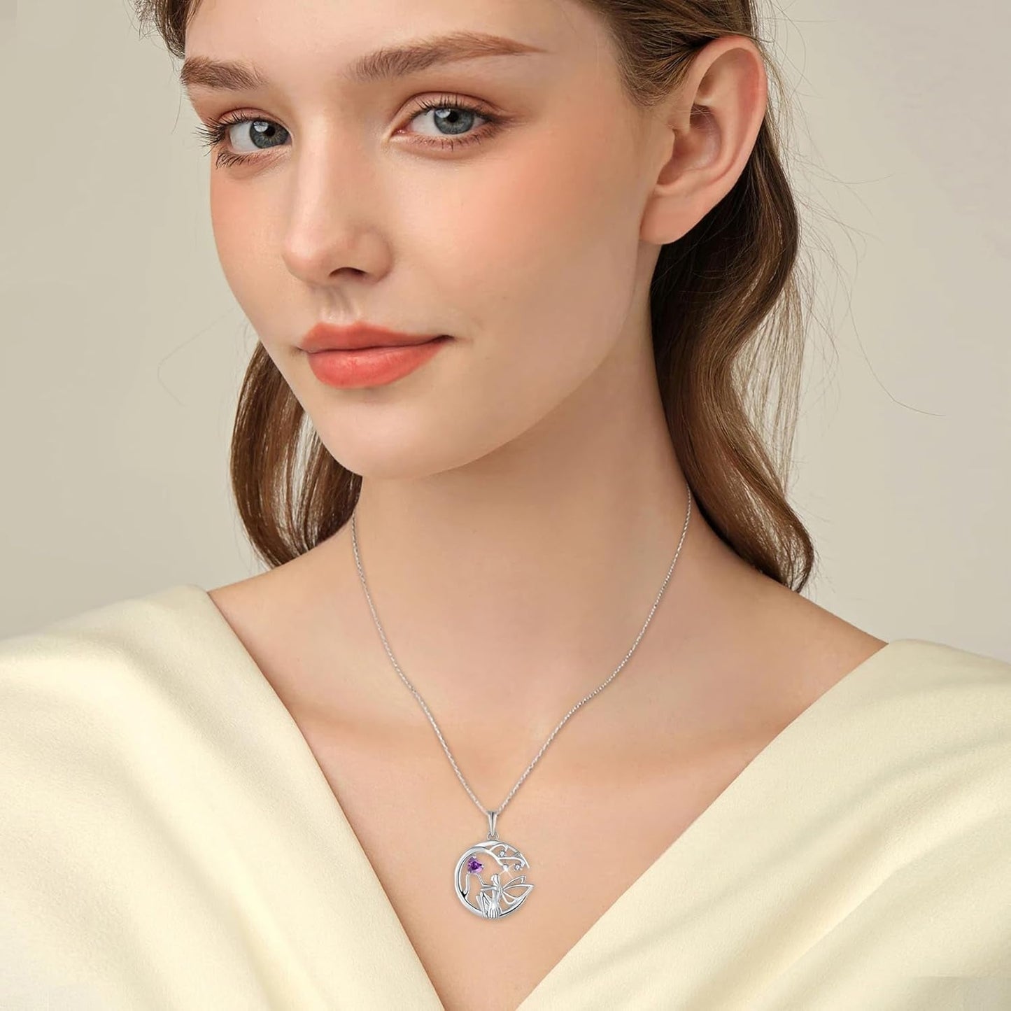 Guardian Angel Necklace for Women 925 Sterling Silver Tree of Life Necklace Birthstone Created Gemstone Pendant Jewelry Gifts for Women